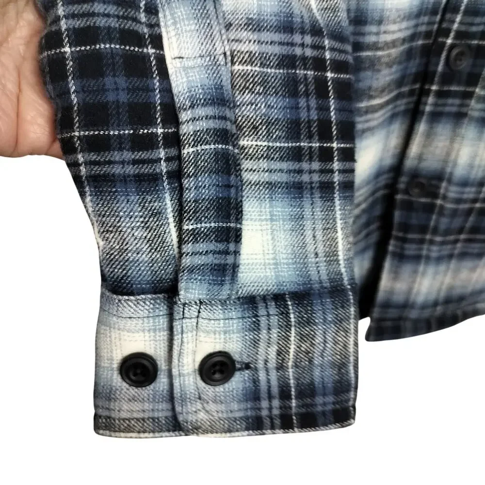 M978)American Outdoorsman $70 Flannel Shirt Jacket Sherpa Fleece Lining Collar S